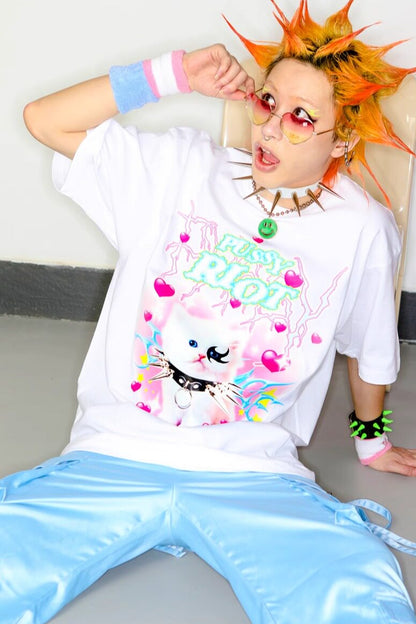 Y2K Punk Cat Oversize Blouse