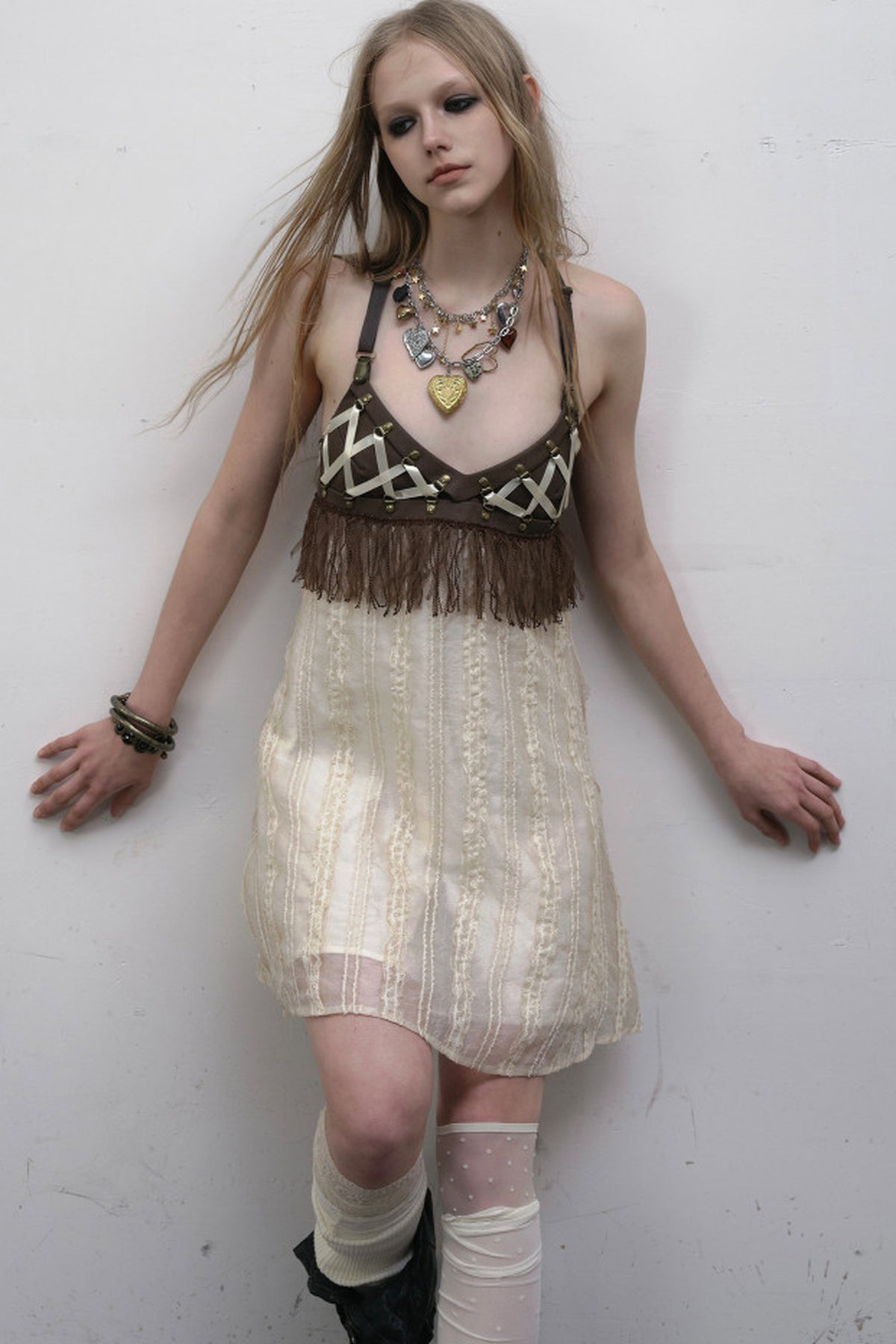Fringe Leather Strap Camisole Dress