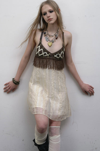Fringe Leather Strap Camisole Dress