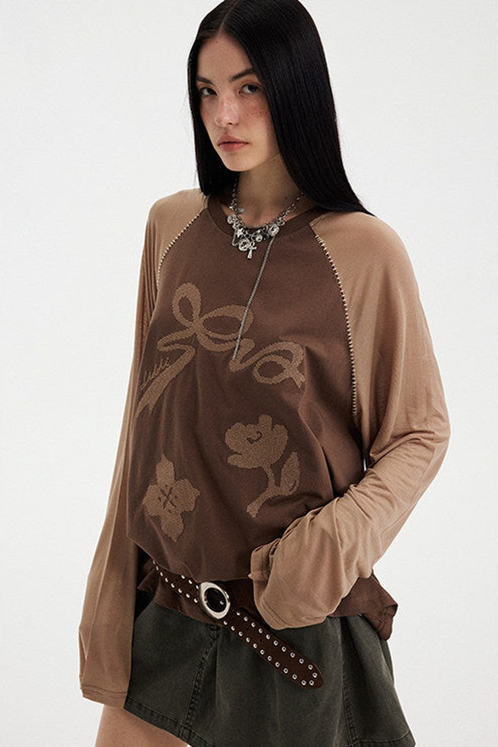 Bowknot Floral Long Sleeve Top
