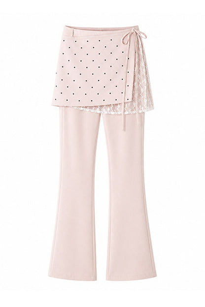 Pink Polka Dot Lace Flare Pants
