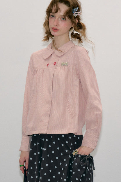 Pink Plaid Doll Collar Shirt