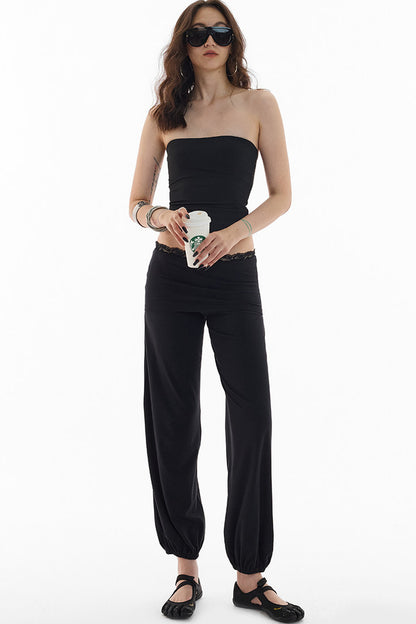 Lace Folded Waist Balloon Pants