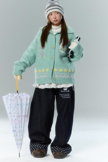 Embroidery Polka Dot Jeans