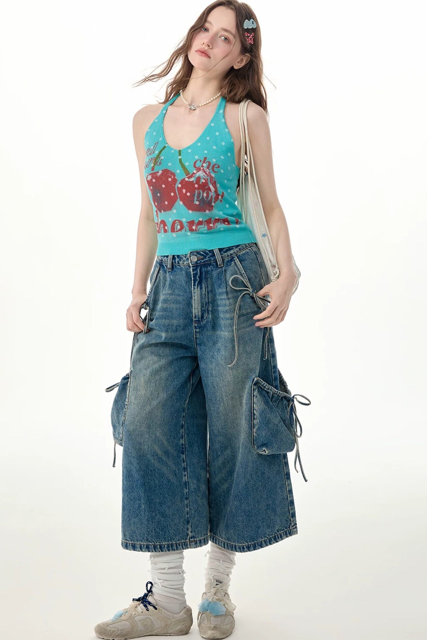 Cargo-Jeans mit weitem Bein