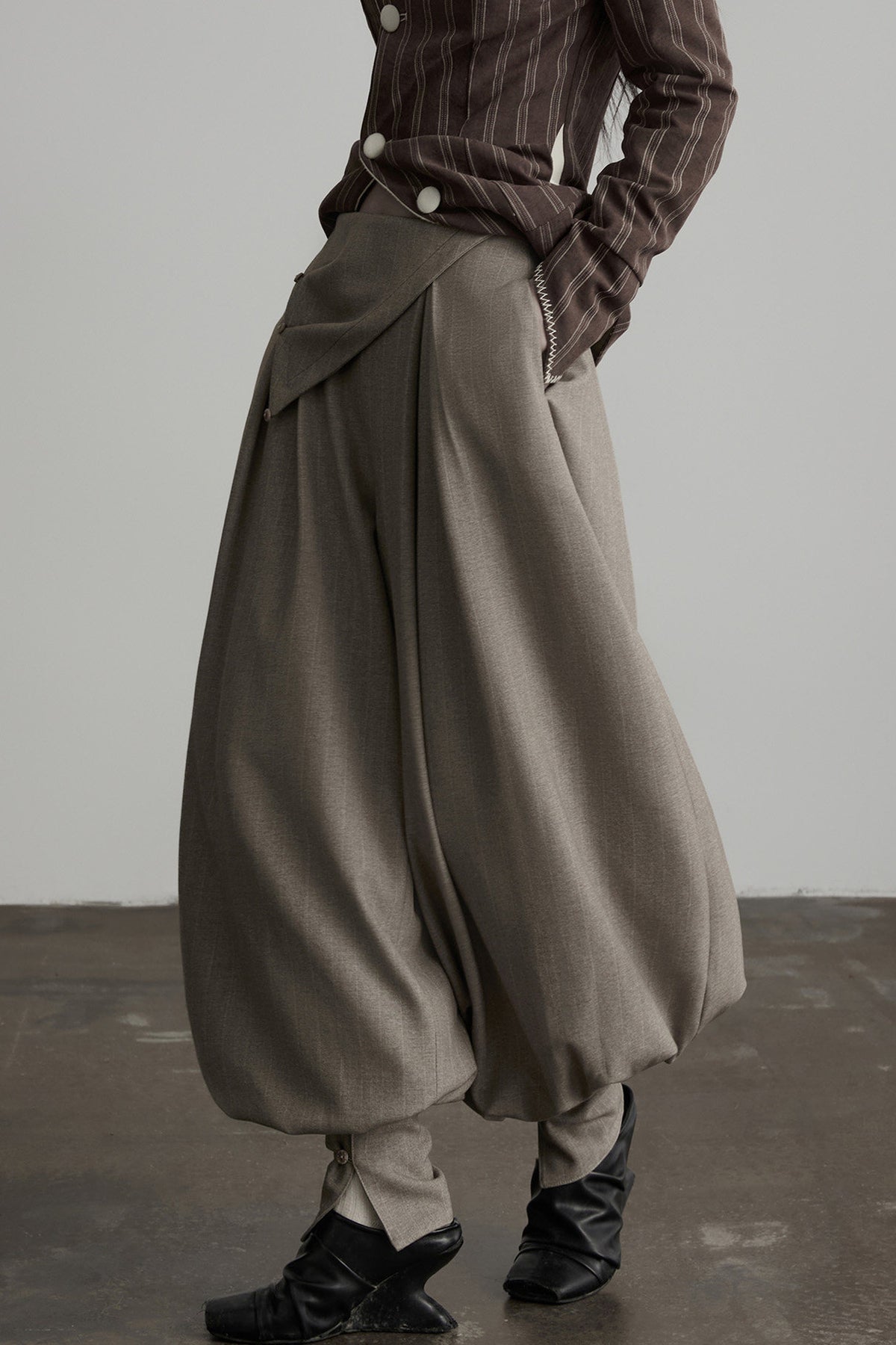 Striped Deconstructed Folded Waist Lantern Pants
