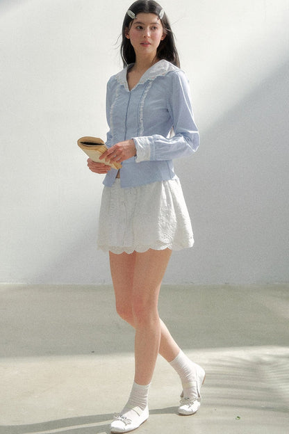 Pure White Embroidered A-Line Skirt