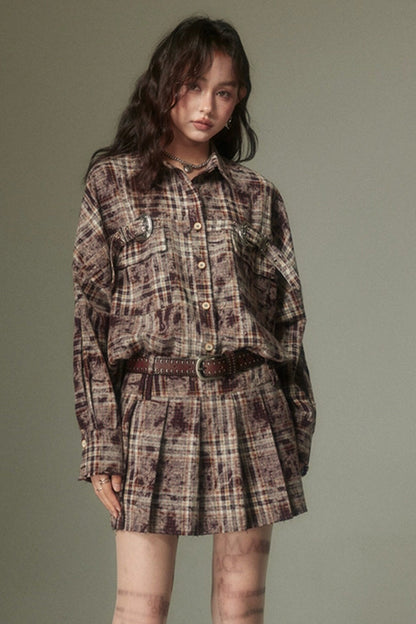 Plaid Shirt and Pleated Skirt Set-Up