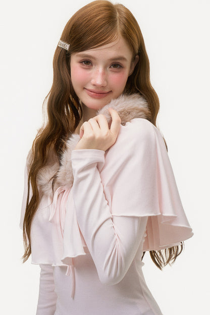 Large Ruffle Cape Shawl Fur Top