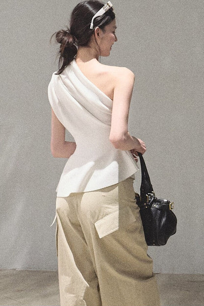 White Asymmetrical Lyocell Top