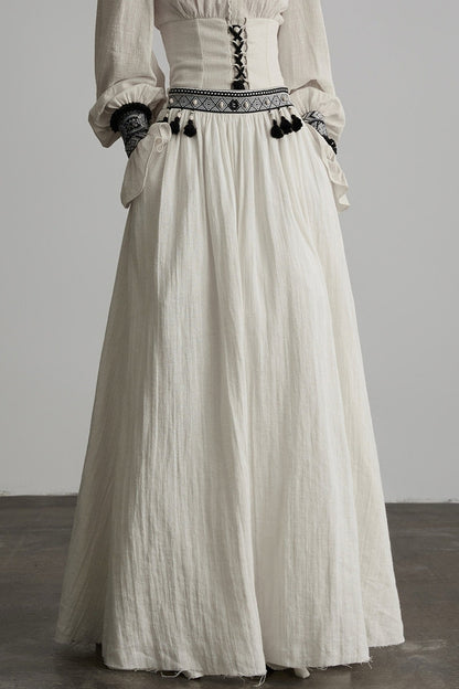 Tassel Ribbon A-Line Long Skirt