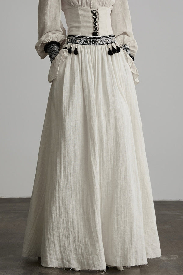 Tassel Ribbon A-Line Long Skirt