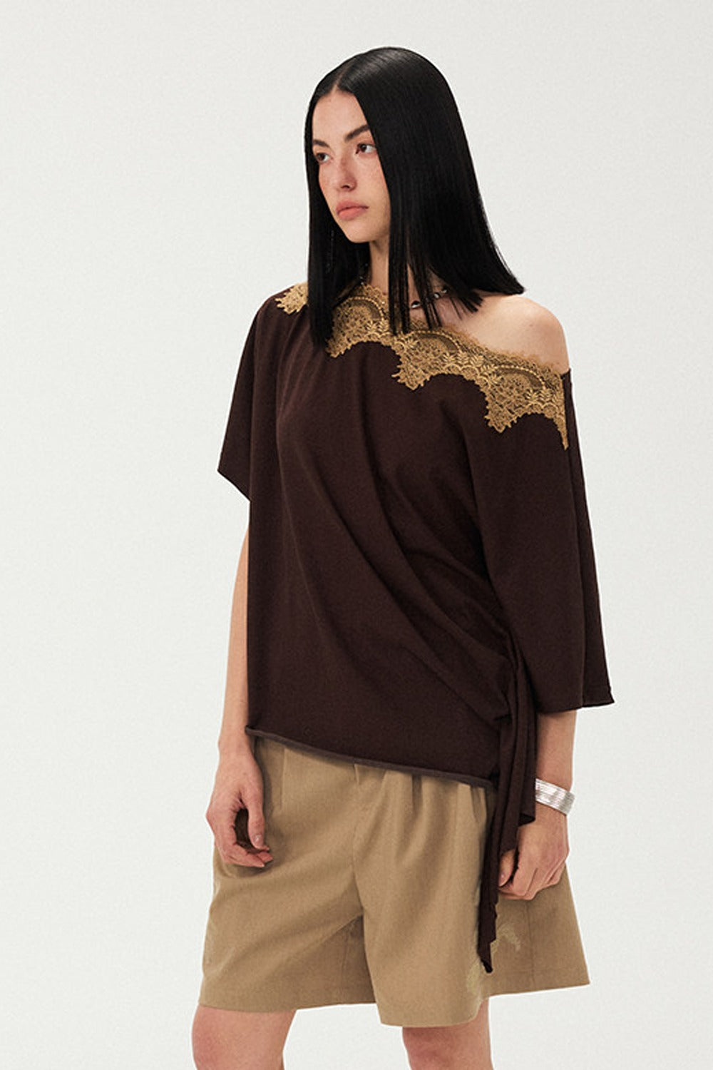 Pleated Coffee Wide-Leg Shorts