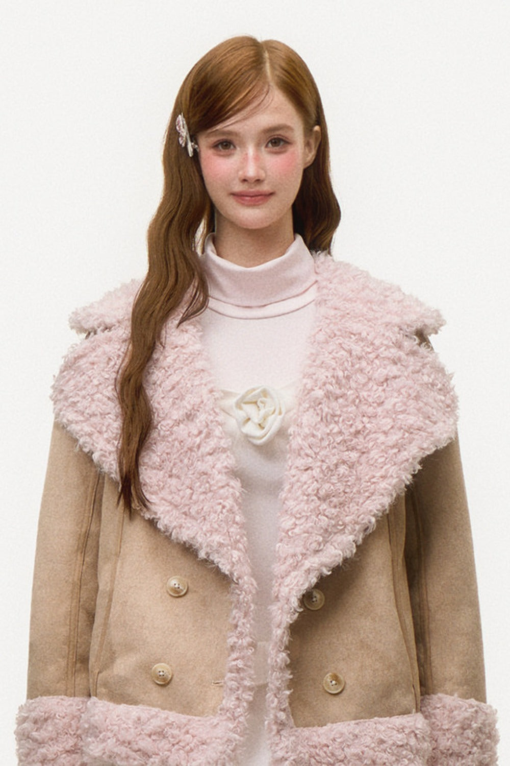 Pink Lamb Wool Patchwork Suede Jacket