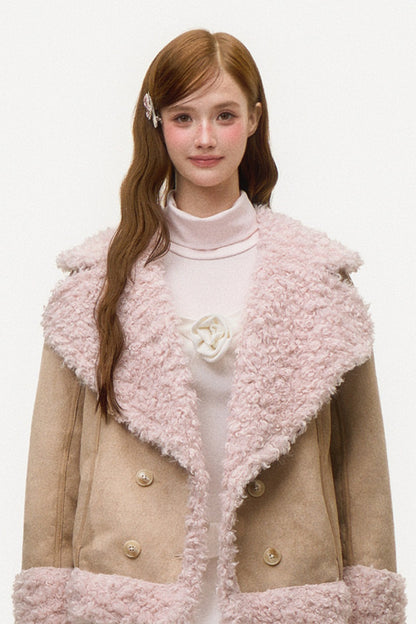 Pink Lamb Wool Patchwork Suede Jacket