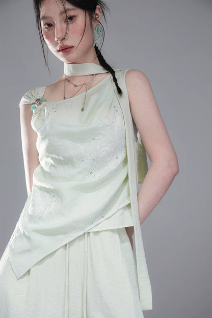 Green Sequin Ribbon Vest Set