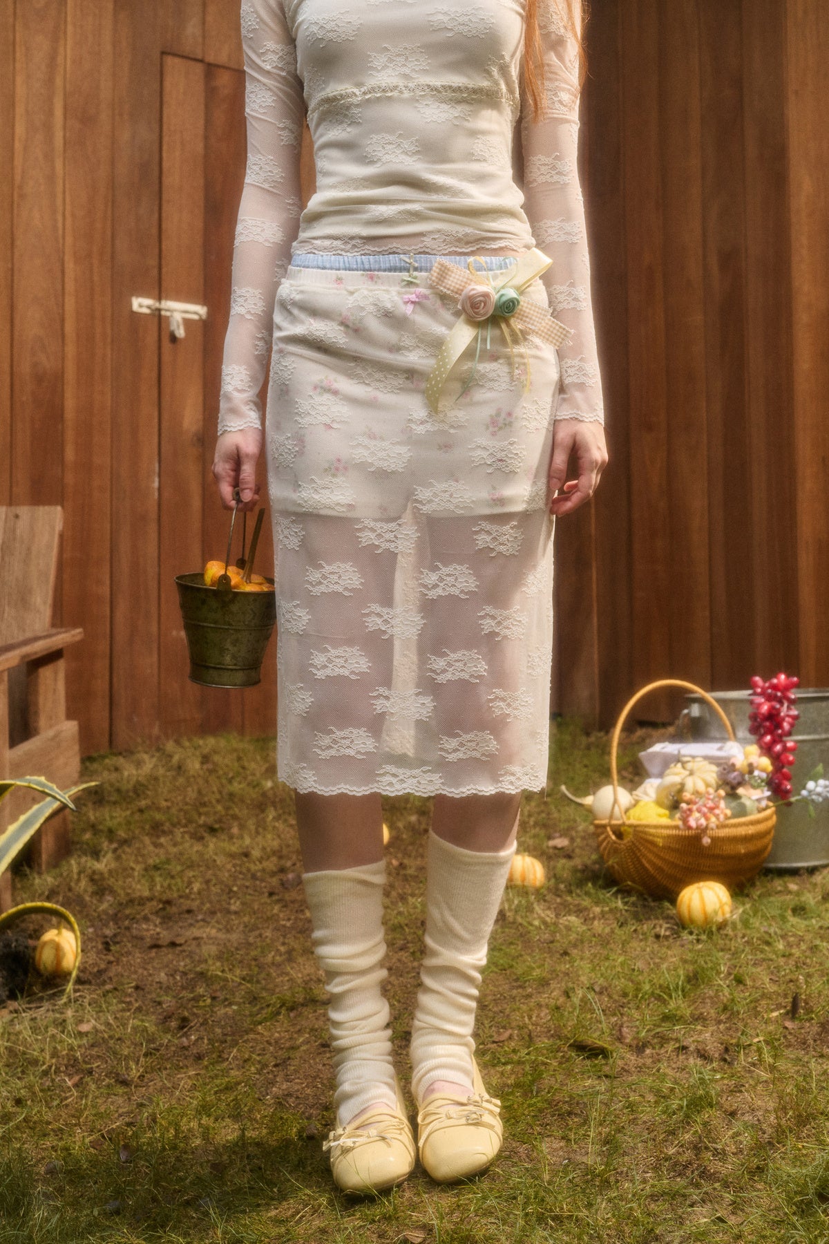 Layered-Look Lace Top and Skirt Set-Up
