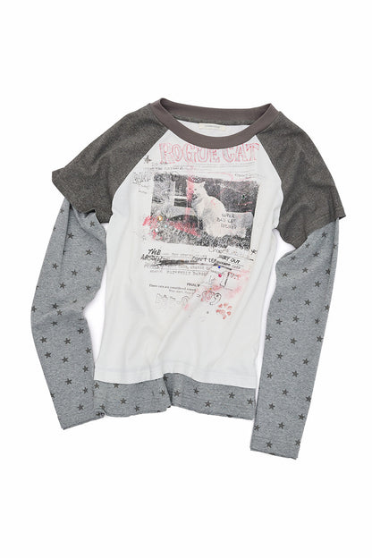 Cat Print Long-Sleeve Raglan T-shirt