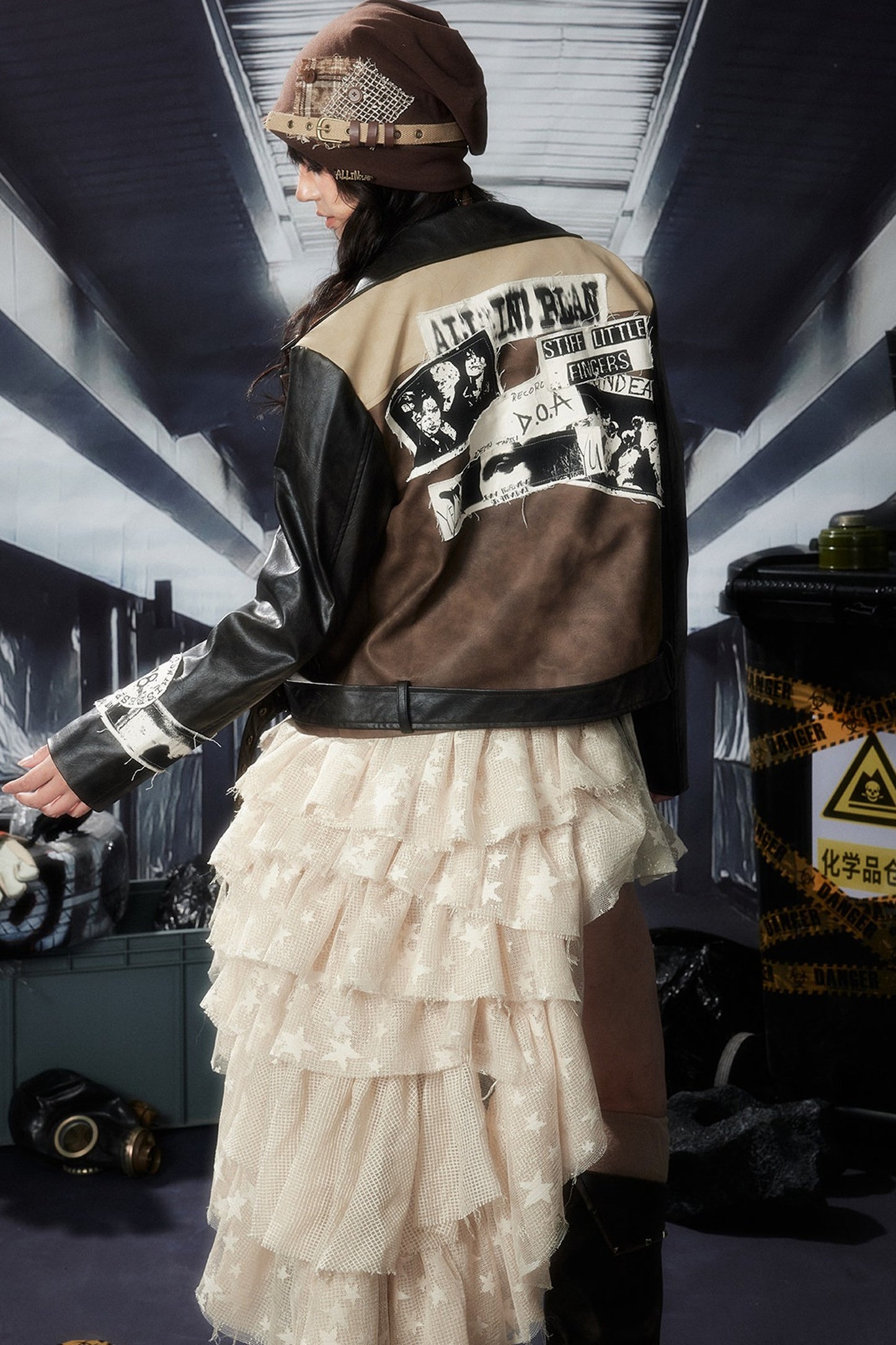 Veste en cuir patchwork