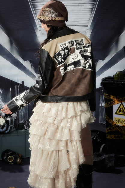 Veste en cuir patchwork
