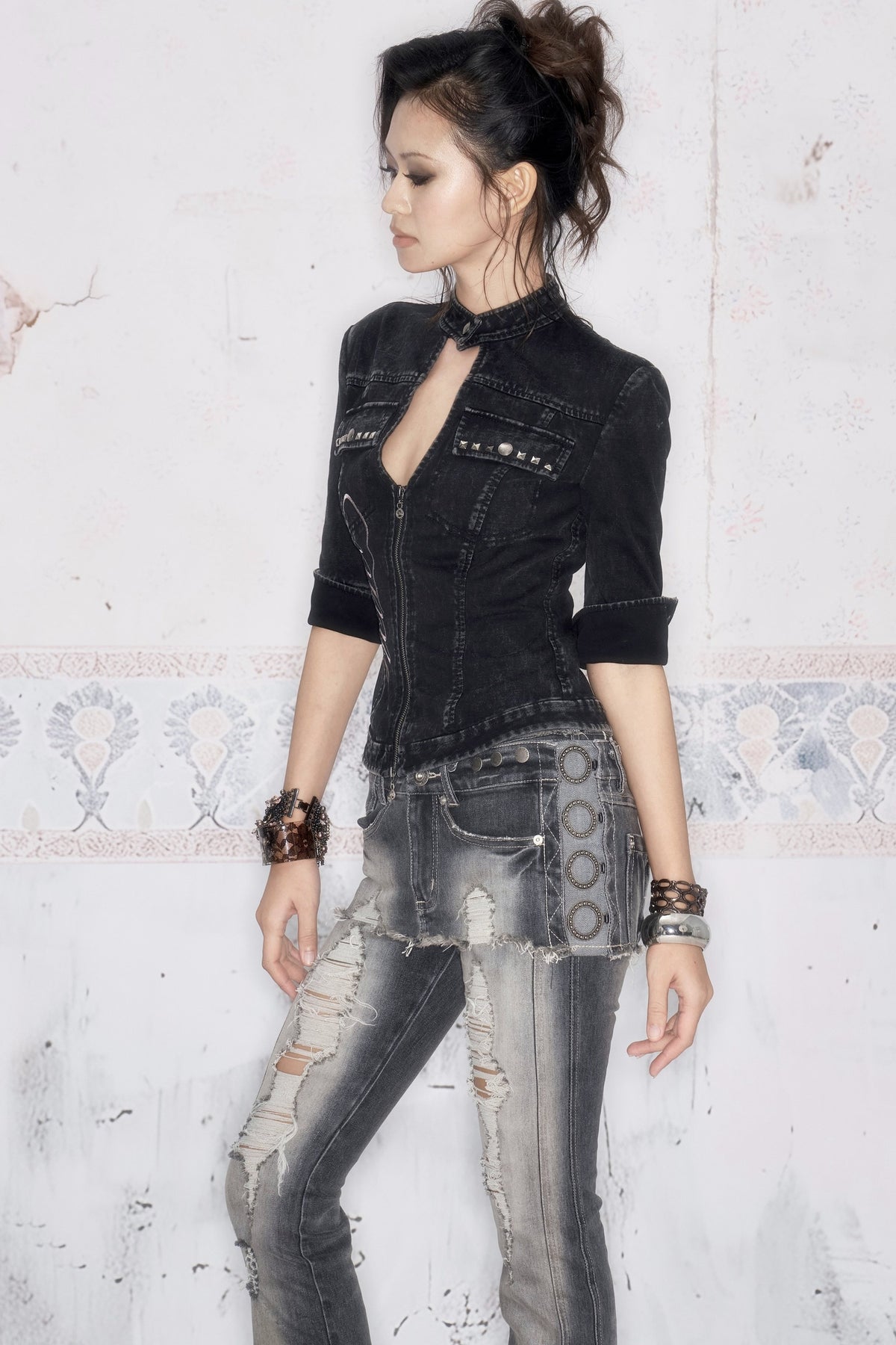 Distressed Denim Skirt and Pants