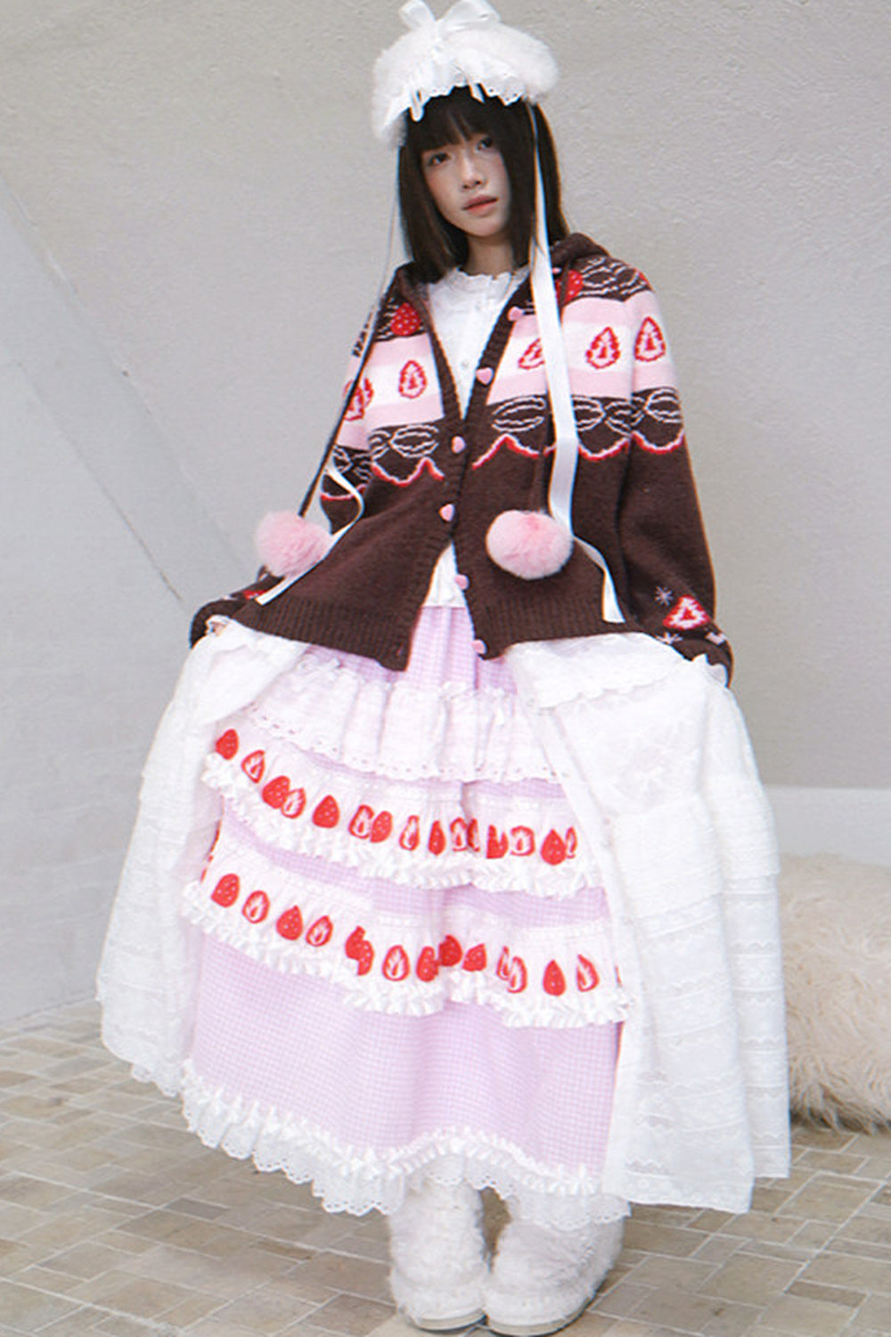 Strawberry Print Lace Tiered Skirt