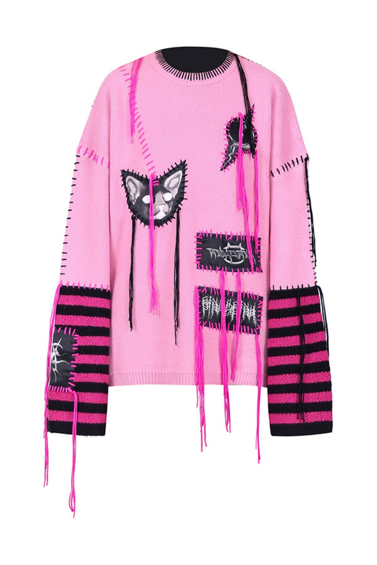 Cat Patchwork Striped Sweater