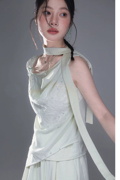 Green Sequin Ribbon Vest Set
