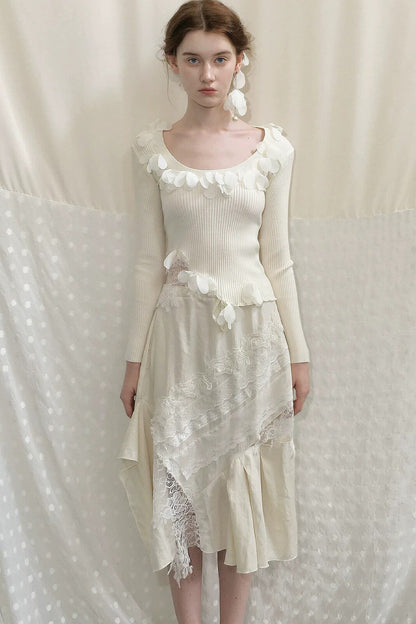 Mid-Length Lace Patchwork Skirt