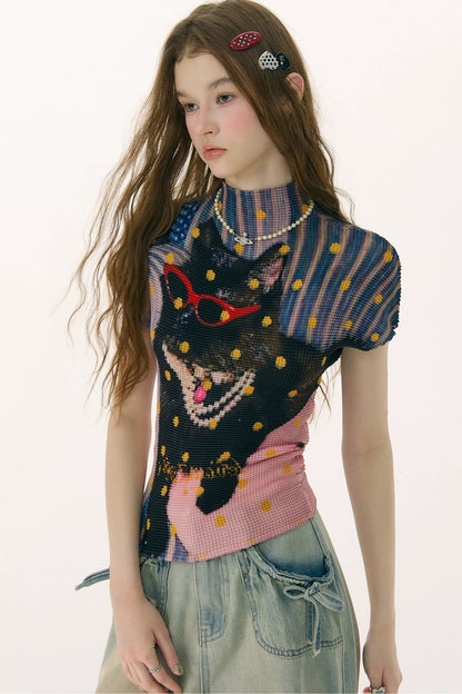 Polka Dot Pleated T-Shirt