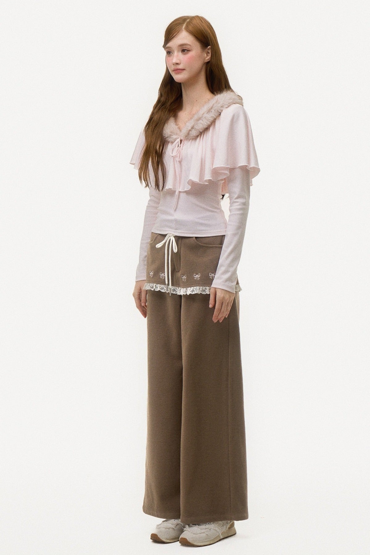 Bow Embroidered Layered-Look Pants
