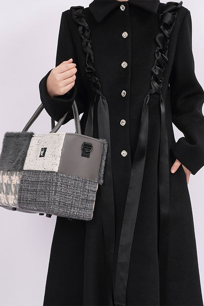 Furry Color-Block Tote Bag
