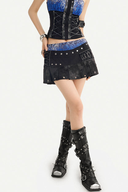 Dark Punk Electric Blue Halter Tube Top and Skirt Set-Up