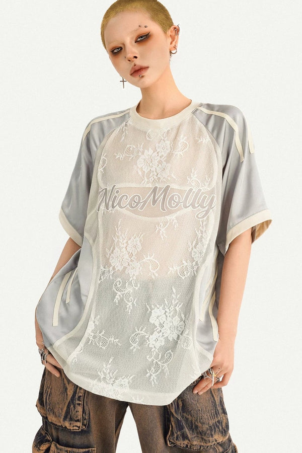 Silver Lace Splicing Top