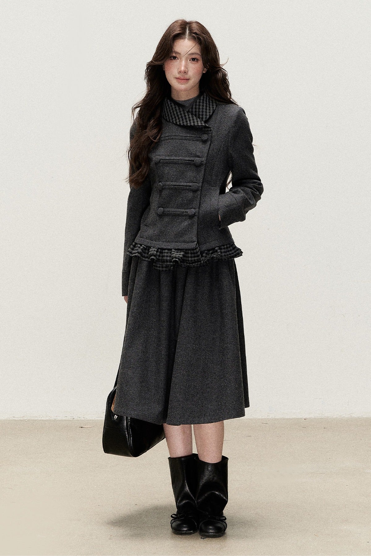 Preppy Double-Breasted Jacket and Skirt Set-Up