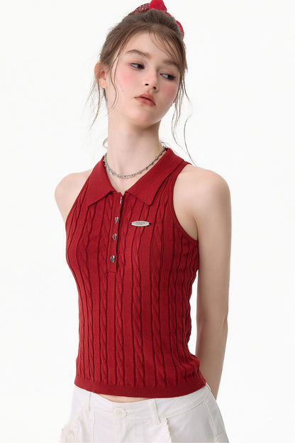 Red Berry Knit Polo Top