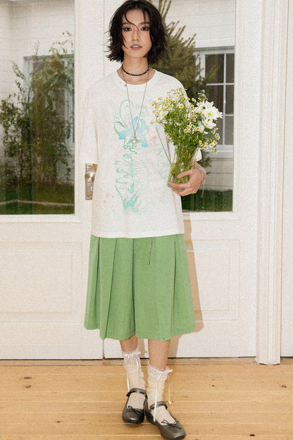 Mid-Length A-Line Pleated Skirt Pants