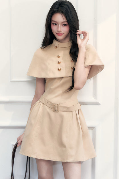 Khaki Cape and Halter Dress Set-Up