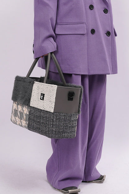Furry Color-Block Tote Bag