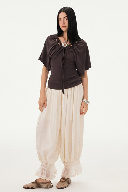 Beaded V Neck Batwing Blouse