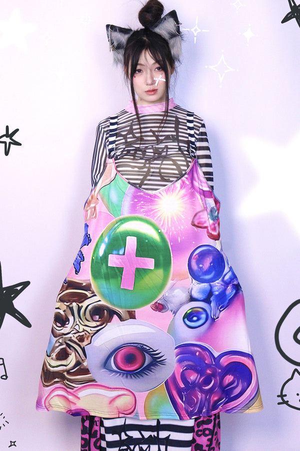 Subculture Printed Suspender Dress
