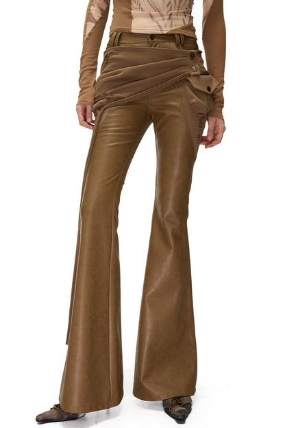 Bootcut-Hose aus PU-Leder mit abnehmbarem Patchwork
