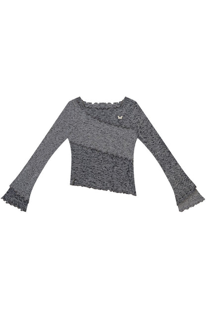 Strickoberteil mit Rüschenbesatz und Glockenärmeln