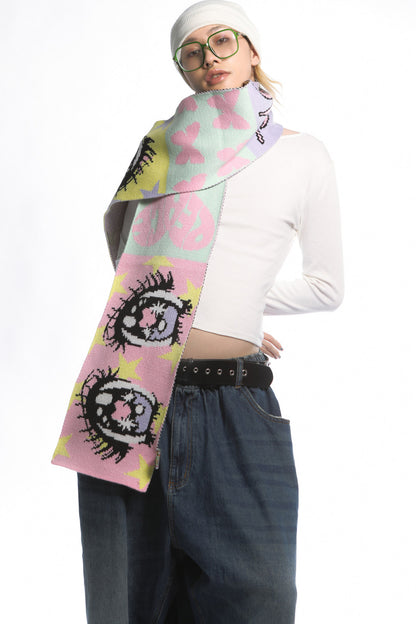 Comic Eye Knitted Long Scarf Set-Up