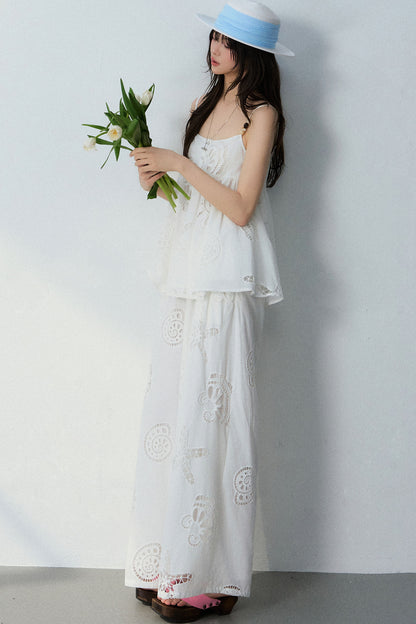 Ocean Hollow Beaded Camisole and Pants Set-Up