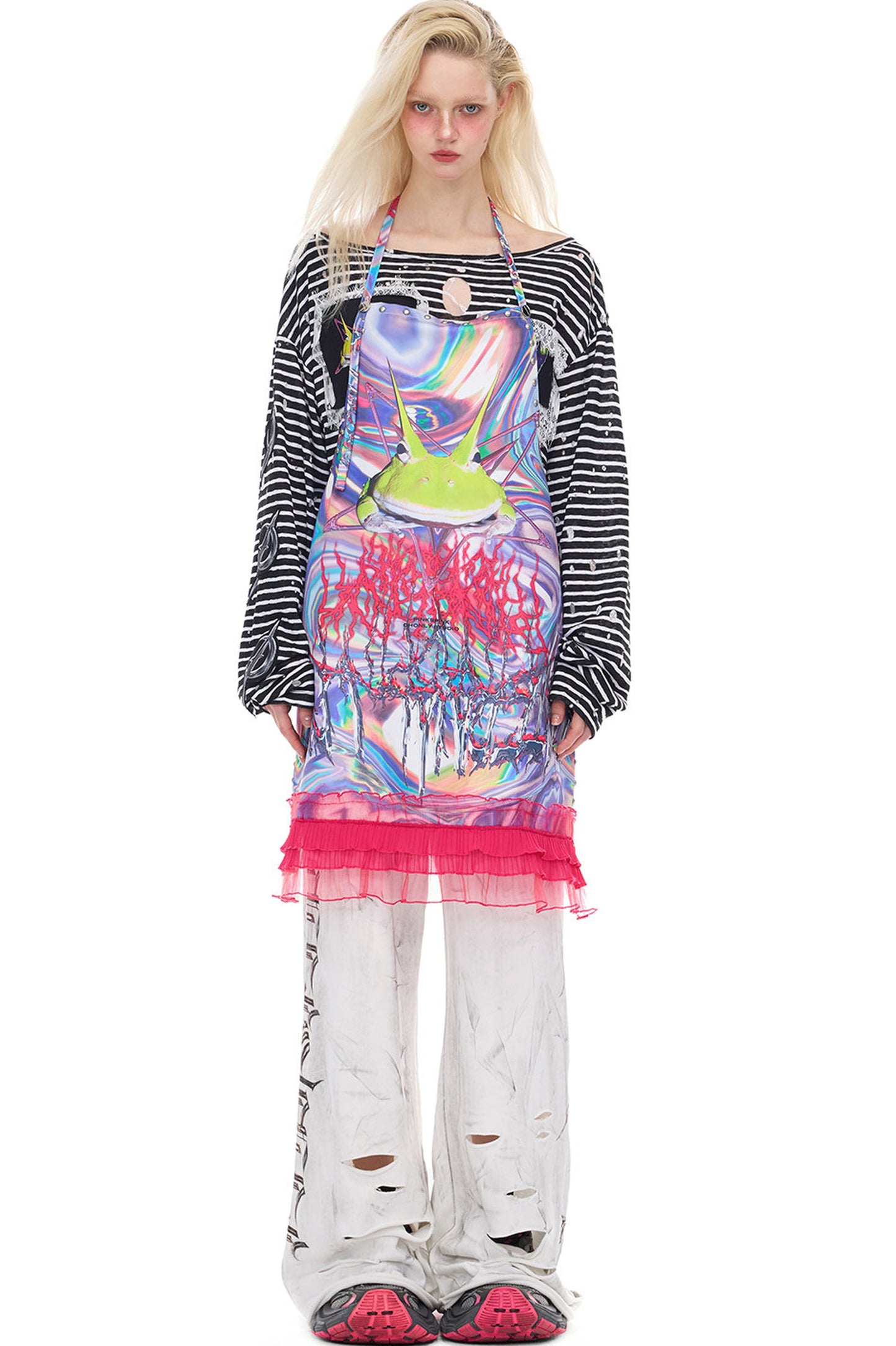 Rock Frog Striped Lace Trim T-Shirt