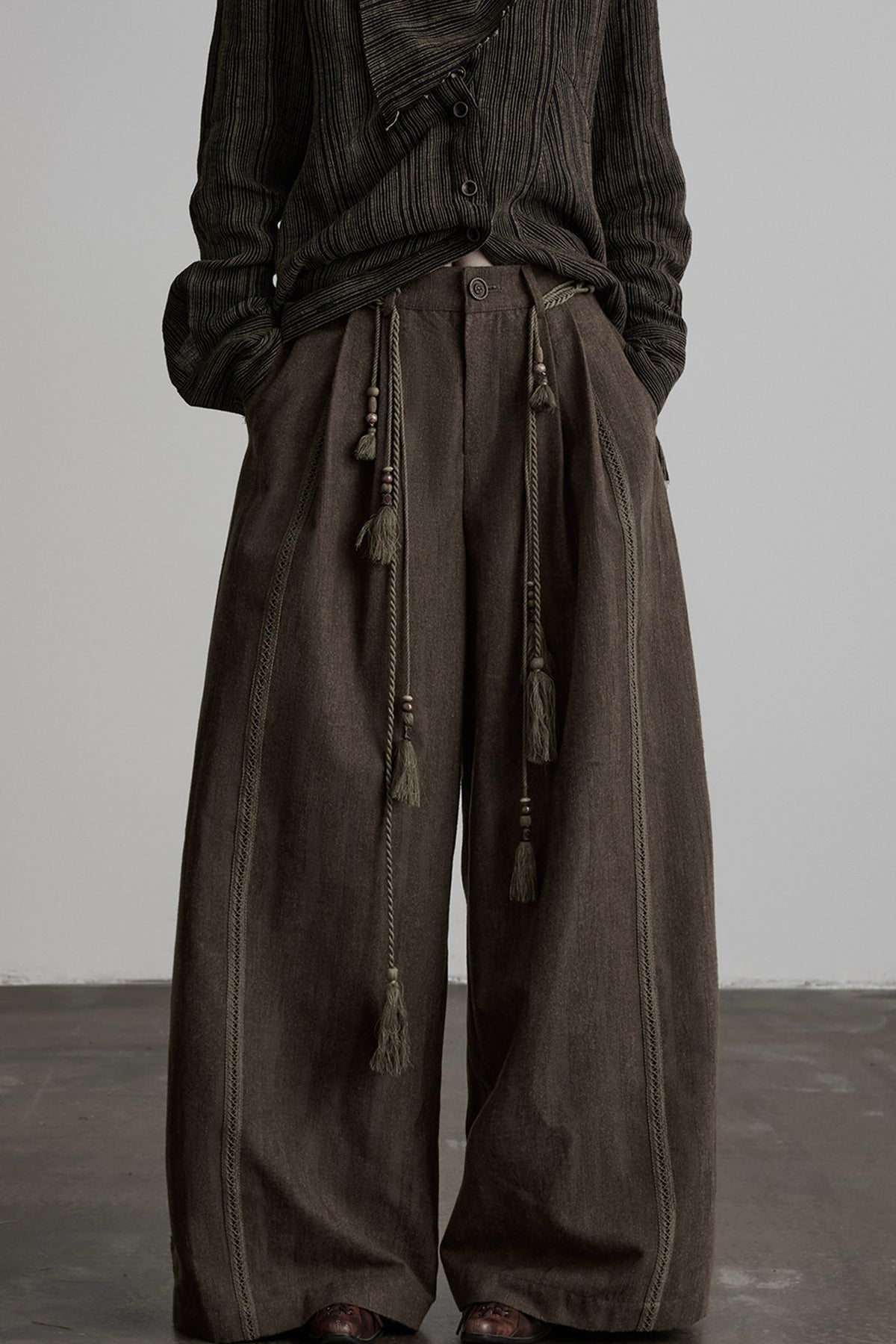 Multi-Belt Straight-Leg A-Line Wide Pants