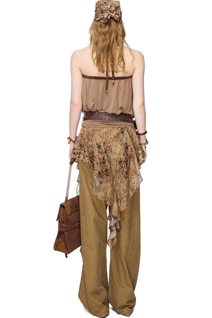 Pleated Beaded One-Shoulder Top