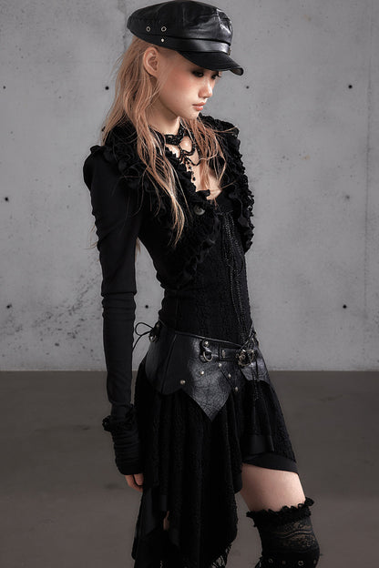 Punk Print Layered-Look Ruffle Irregular Dress