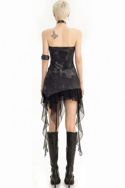Gothic Irregular Hem Tube Top Dress
